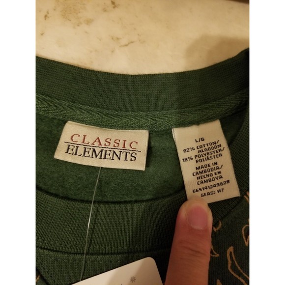 NWT size L Classic Elements green with golden floeal print sweatshirt Christmas - Picture 8 of 10